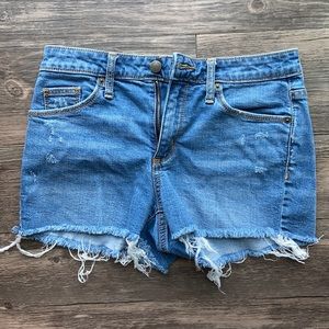 High rise jean shorts w/ distressed details